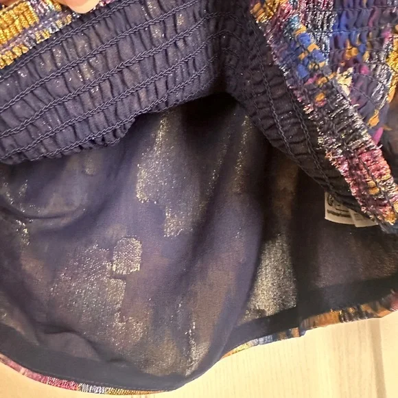 Mango One-Shoulder Fitted Blue, Purple and Gold Party Blouse - Picture 8 of 11